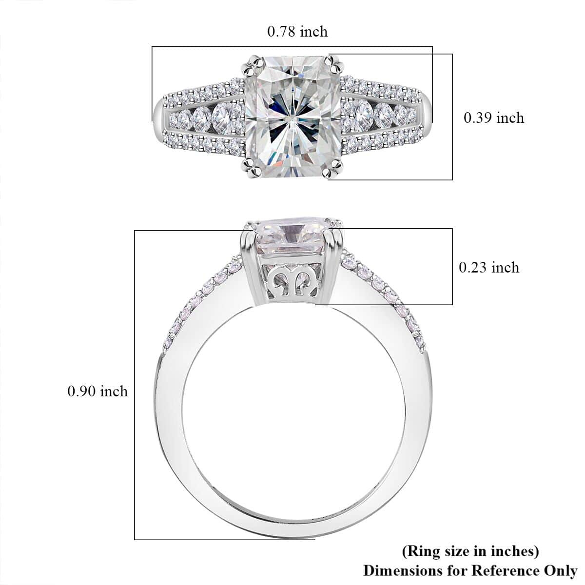 Radiant Cut Moissanite Ring in Platinum Over Sterling Silver (Size 7.0) 3.00 ctw image number 5