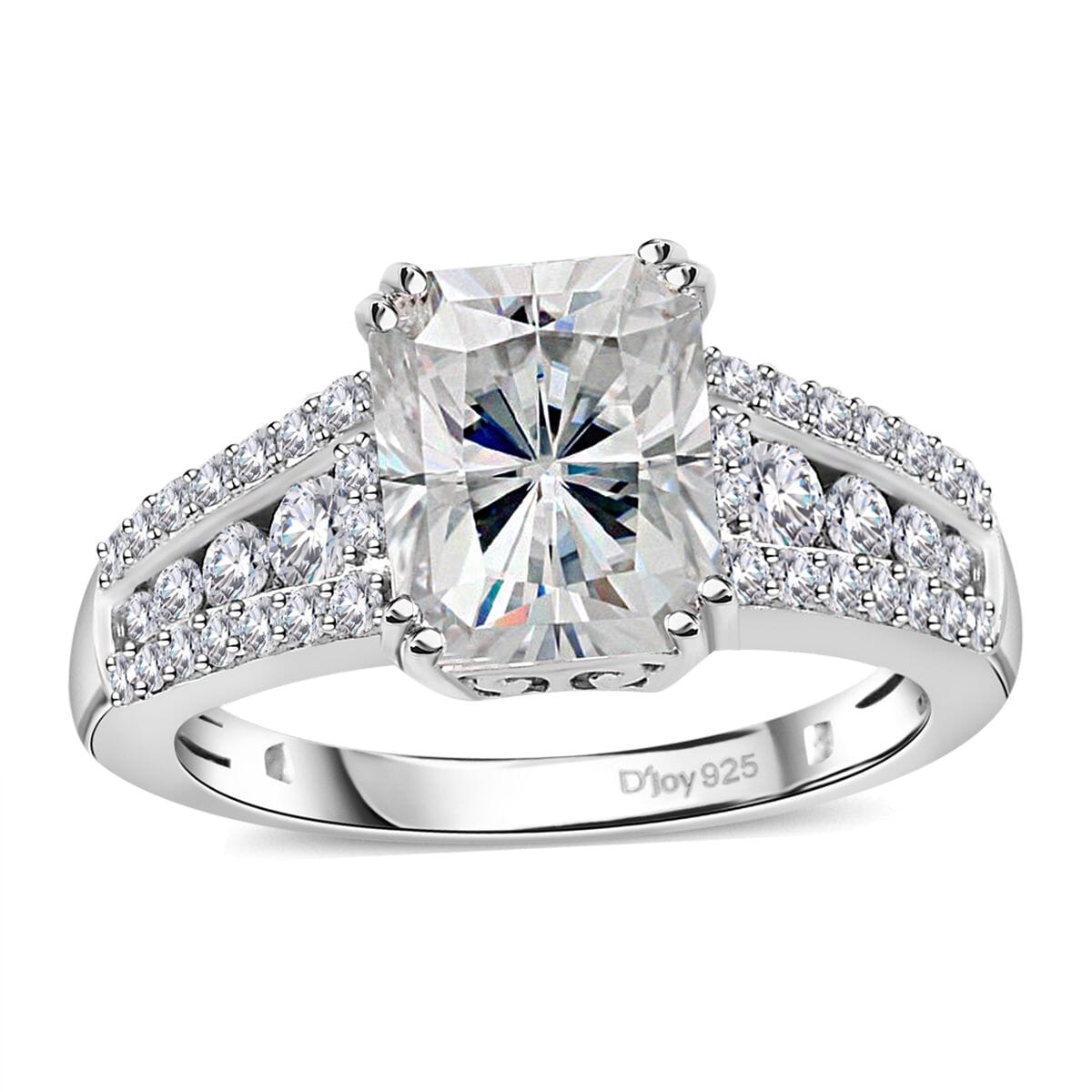 Radiant Cut Moissanite Ring in Platinum Over Sterling Silver (Size 9.0) 3.00 ctw image number 0