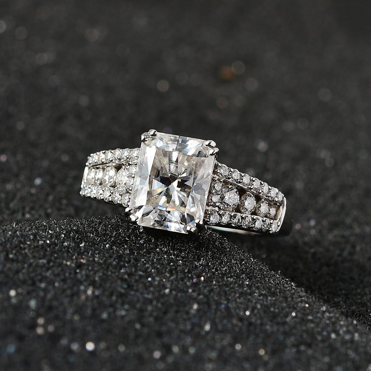 Radiant Cut Moissanite Ring in Platinum Over Sterling Silver (Size 9.0) 3.00 ctw image number 1