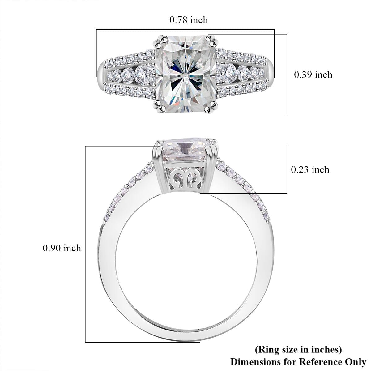 Radiant Cut Moissanite Ring in Platinum Over Sterling Silver (Size 9.0) 3.00 ctw image number 5