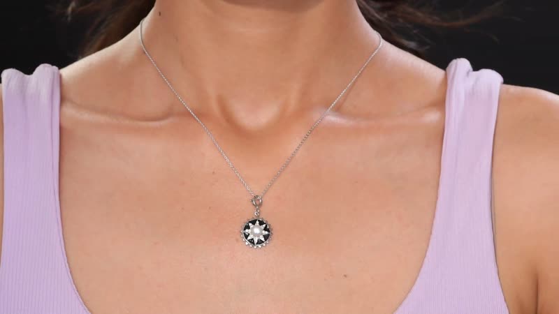 White Pearl, Moissanite Charm in Platinum Over Sterling Silver 0.20 ctw