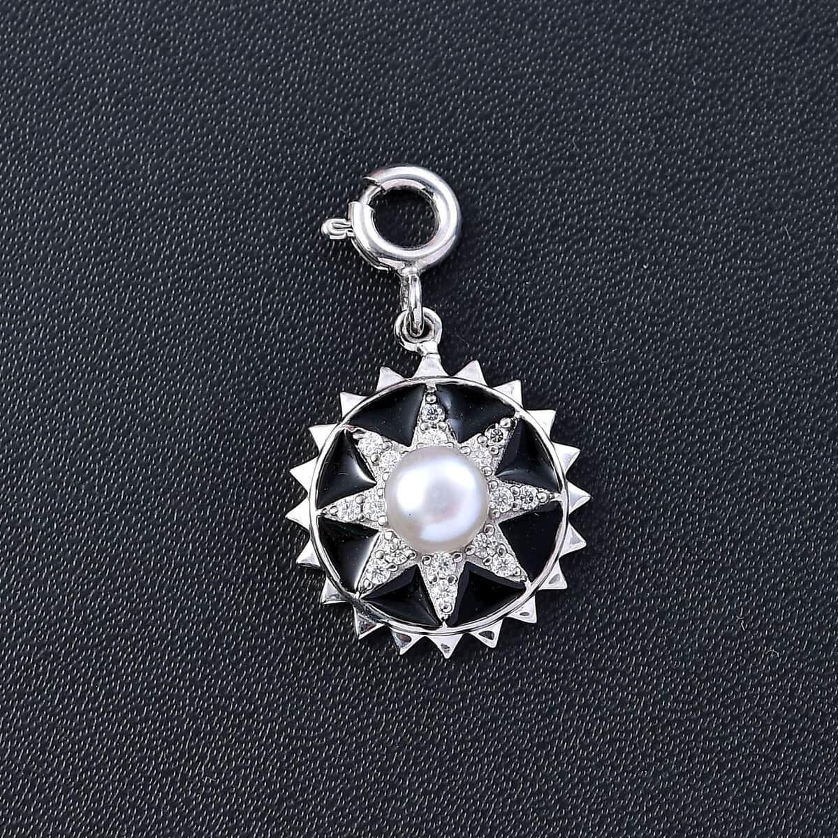 White Pearl and Moissanite 0.20 ctw Charm in Platinum Over Sterling Silver image number 1