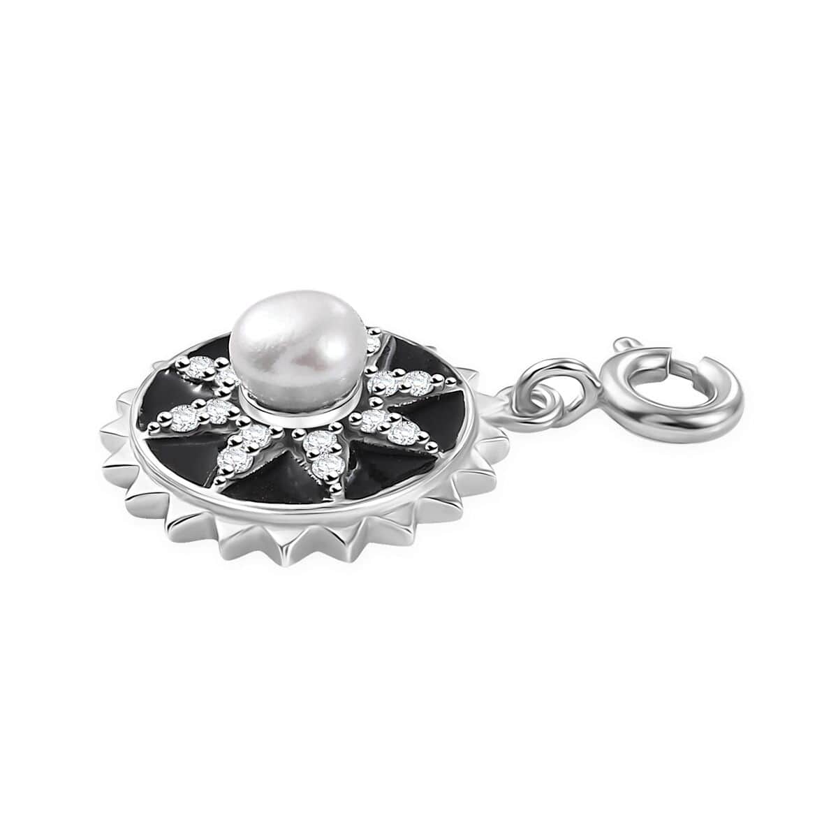 White Pearl and Moissanite 0.20 ctw Charm in Platinum Over Sterling Silver image number 3