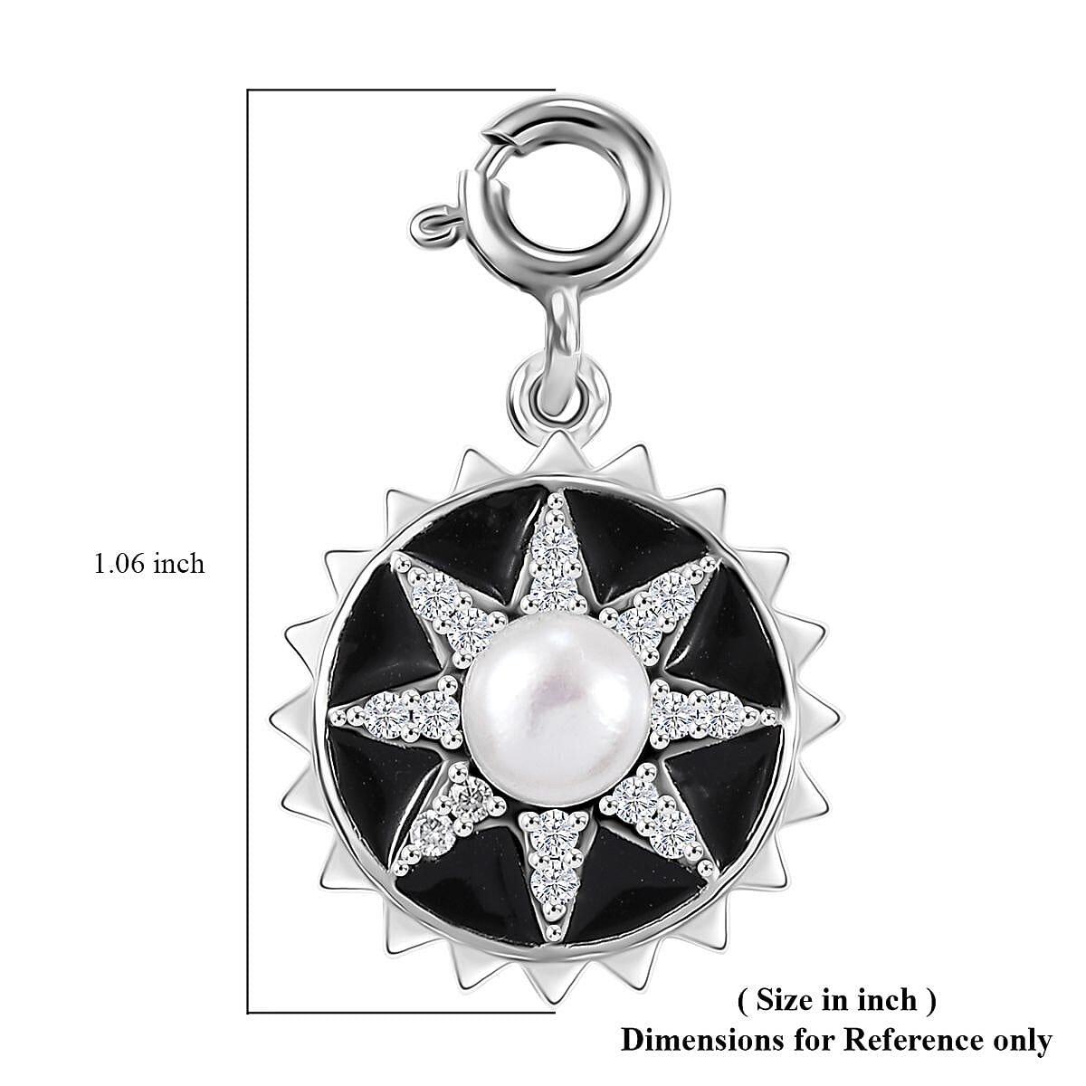 D'Joy White Pearl and Moissanite 0.20 ctw Charm in Platinum Over Sterling Silver