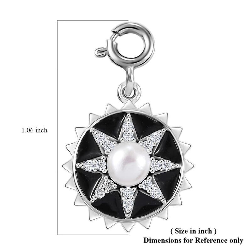 D'Joy White Pearl and Moissanite 0.20 ctw Charm in Platinum Over Sterling Silver