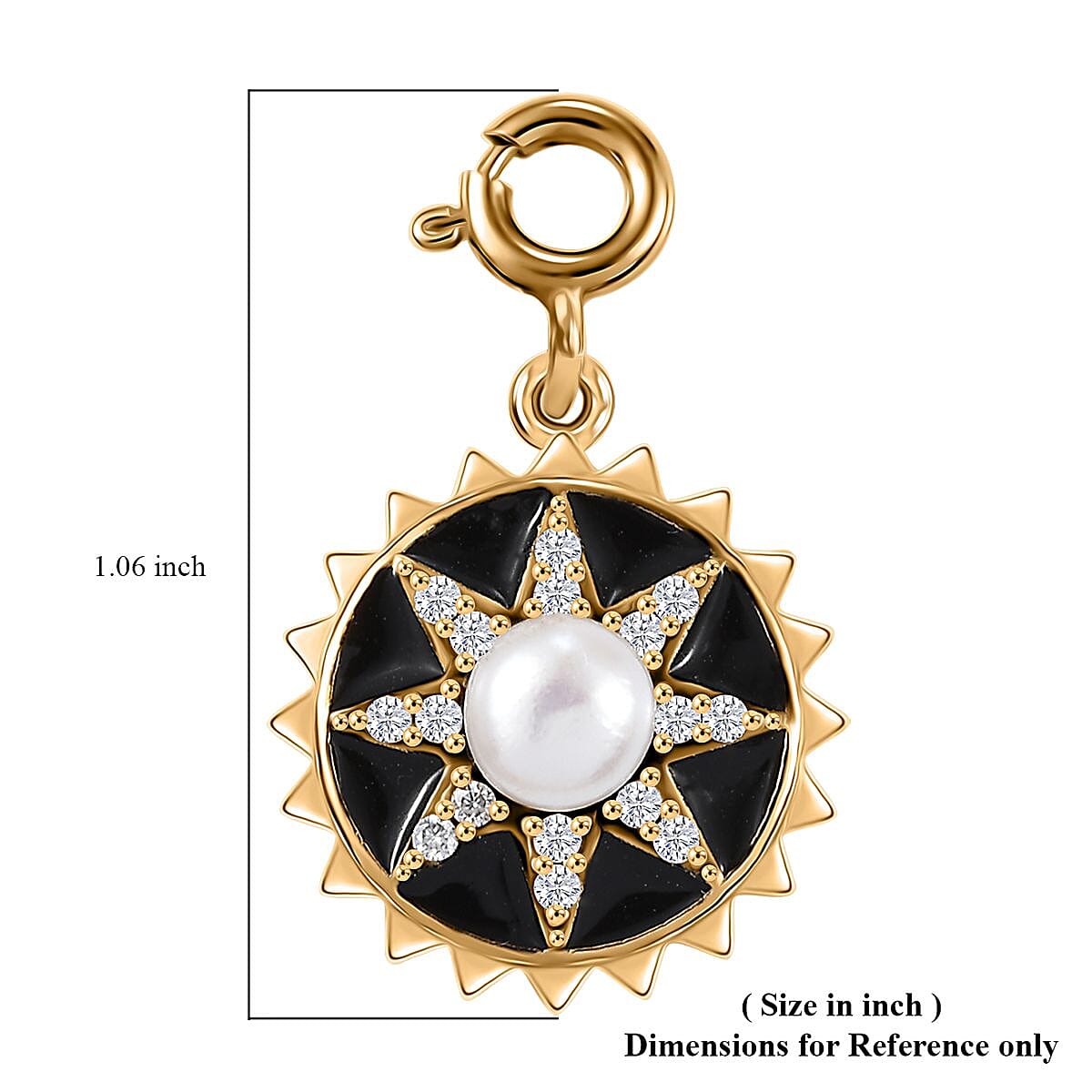 D'Joy White Pearl and Moissanite 0.20 ctw Charm in Vermeil Yellow Gold Over Sterling Silver