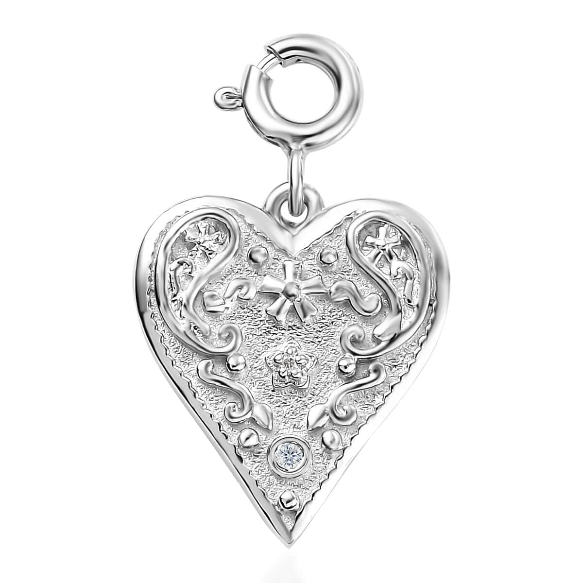 Moissanite Heart Charm in Platinum Over Sterling Silver image number 0