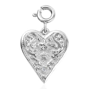 Moissanite Heart Charm in Platinum Over Sterling Silver