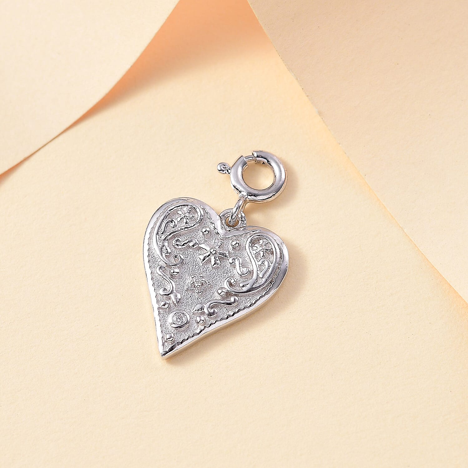 Moissanite Heart Charm in Platinum Over Sterling Silver