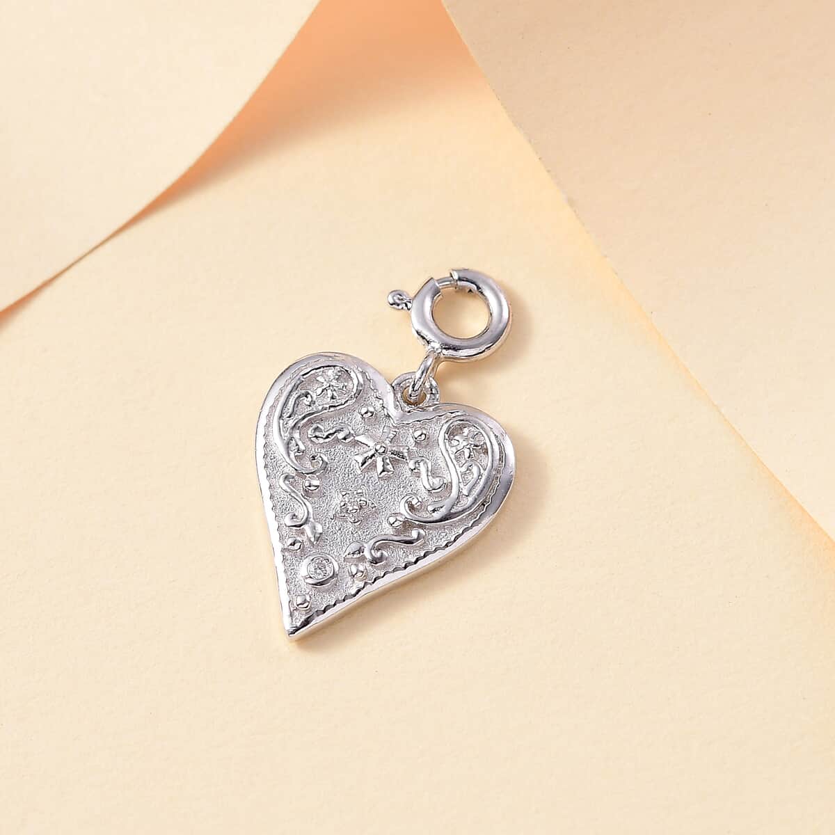 Moissanite Heart Charm in Platinum Over Sterling Silver image number 1