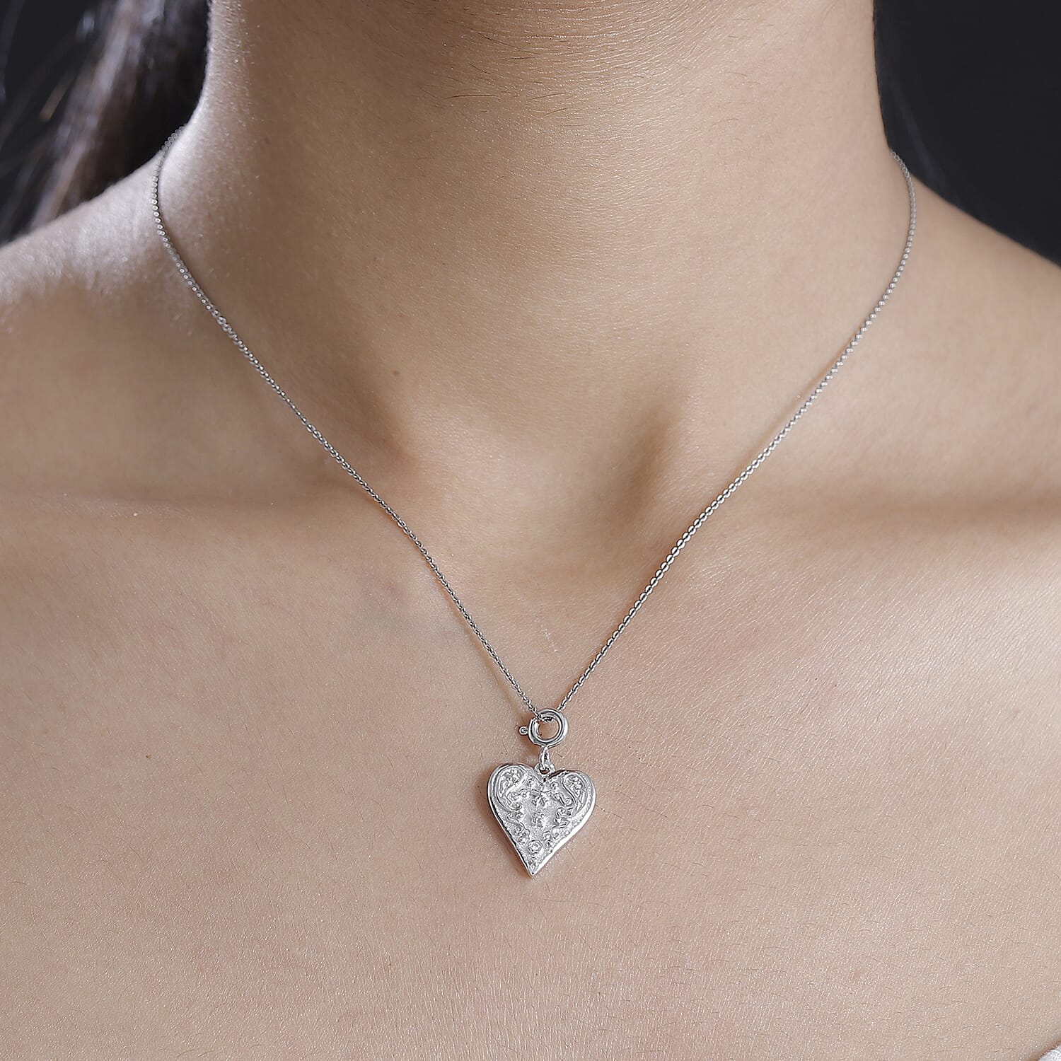Moissanite Heart Charm in Platinum Over Sterling Silver