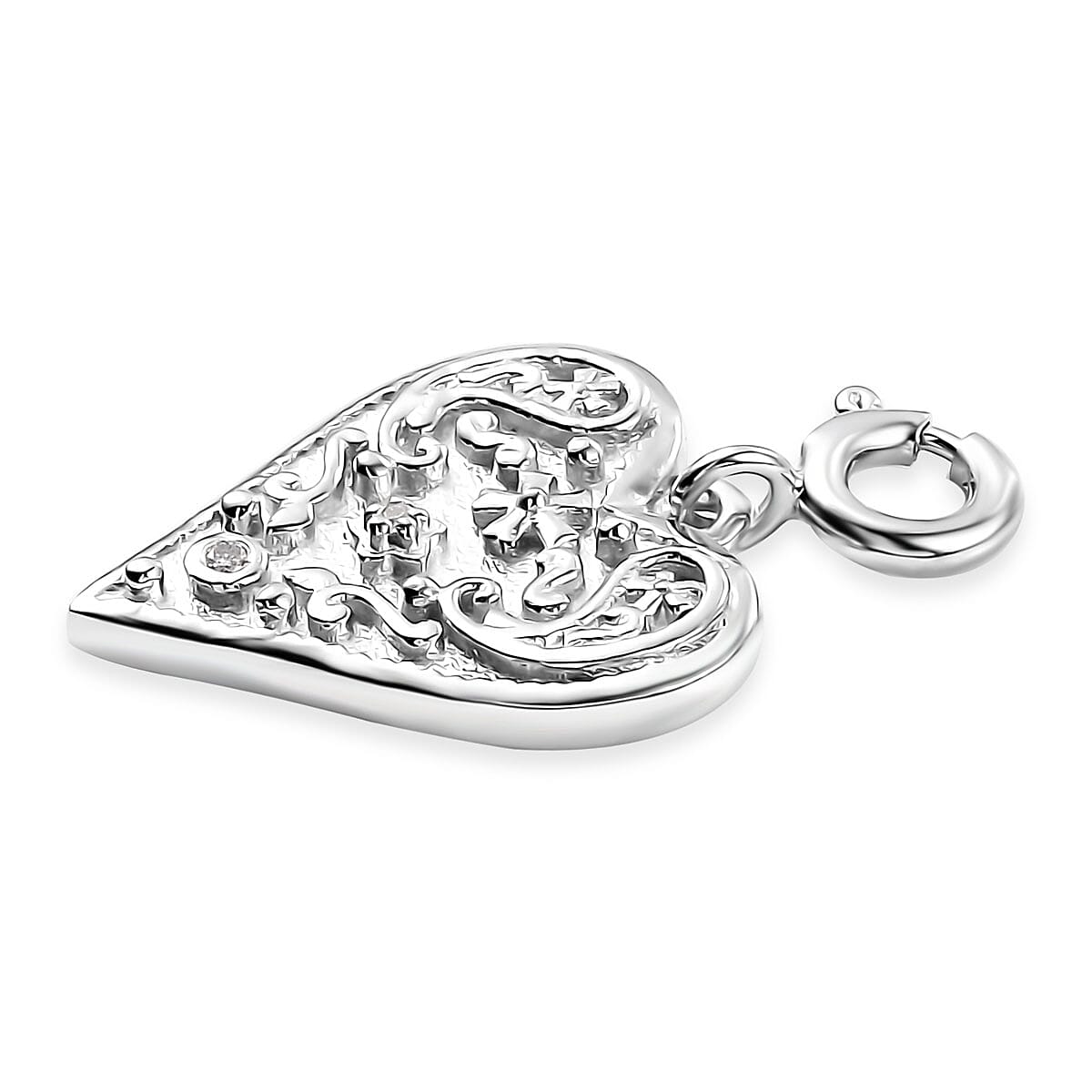 Moissanite Heart Charm in Platinum Over Sterling Silver