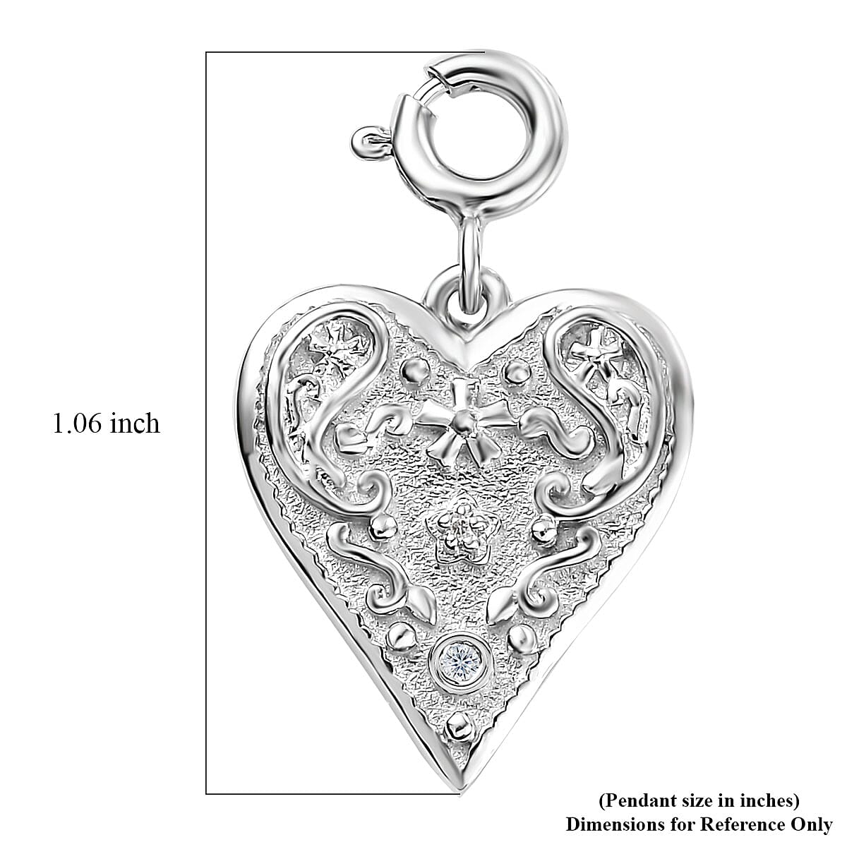 Moissanite Heart Charm in Platinum Over Sterling Silver