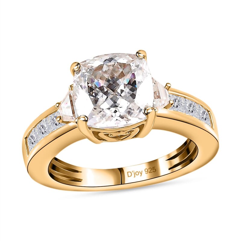 120 Facet Moissanite Ring in Vermeil Yellow Gold Over Sterling Silver (Size 10.0) 3.00 ctw