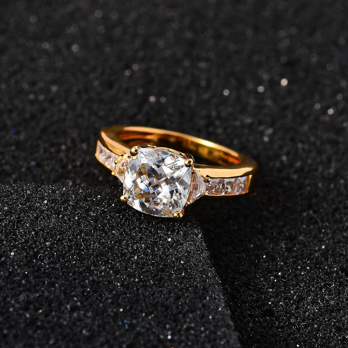 120 Facet Moissanite Ring in Vermeil Yellow Gold Over Sterling Silver (Size 10.0) 3.00 ctw image number 1
