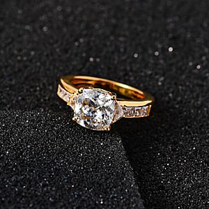 120 Facet Moissanite Ring in Vermeil Yellow Gold Over Sterling Silver (Size 9.0) 3.00 ctw