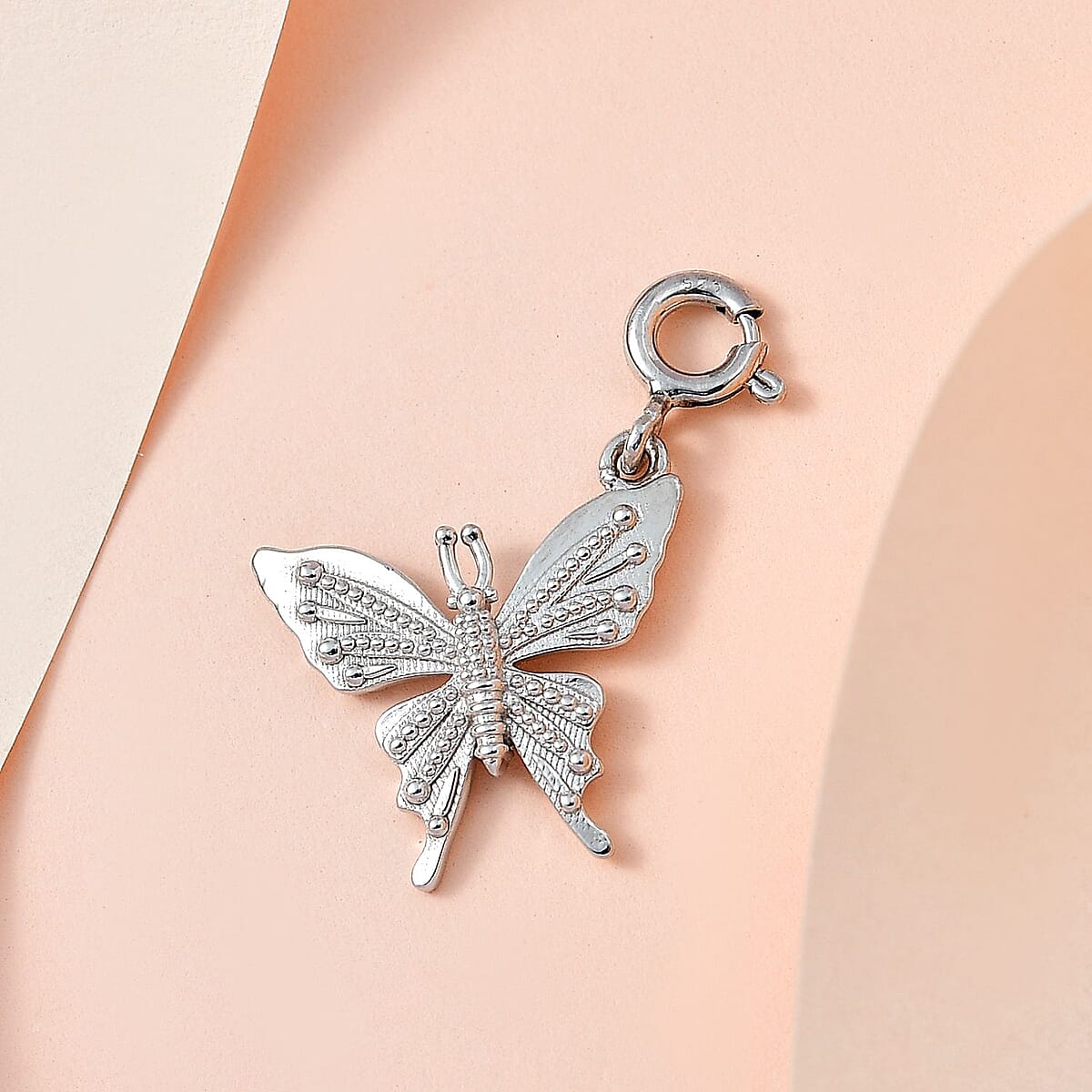 Platinum Over Sterling Silver Butterfly Charm 2.05 Grams image number 1