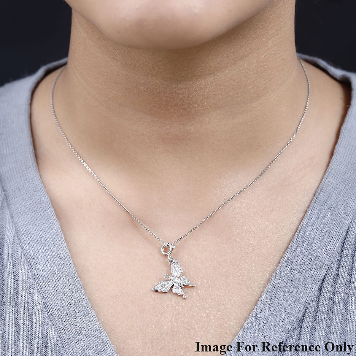 Platinum Over Sterling Silver Butterfly Charm 2.05 Grams image number 2