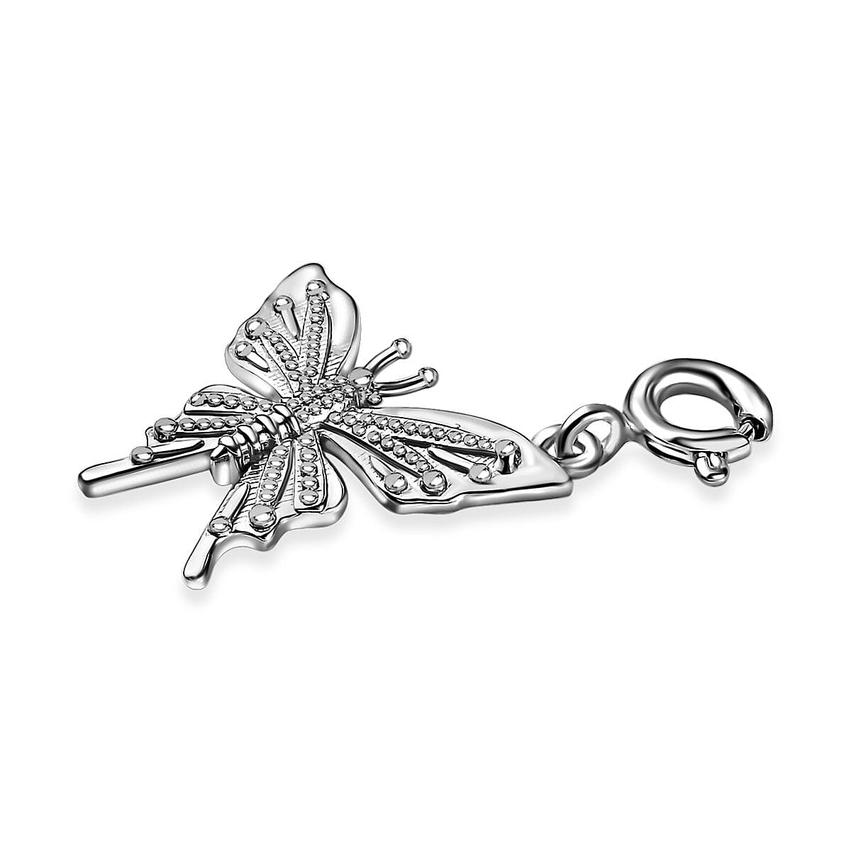 Platinum Over Sterling Silver Butterfly Charm 2.05 Grams image number 3