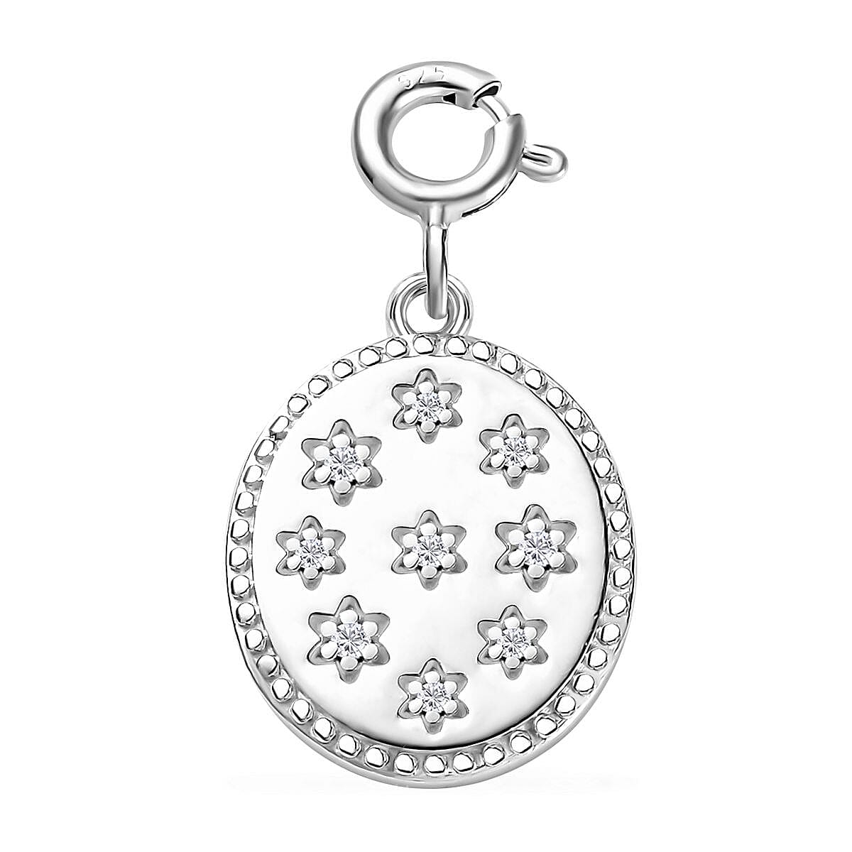 Moissanite Celestial Stars Coin Charm in Platinum Over Sterling Silver 0.08 ctw