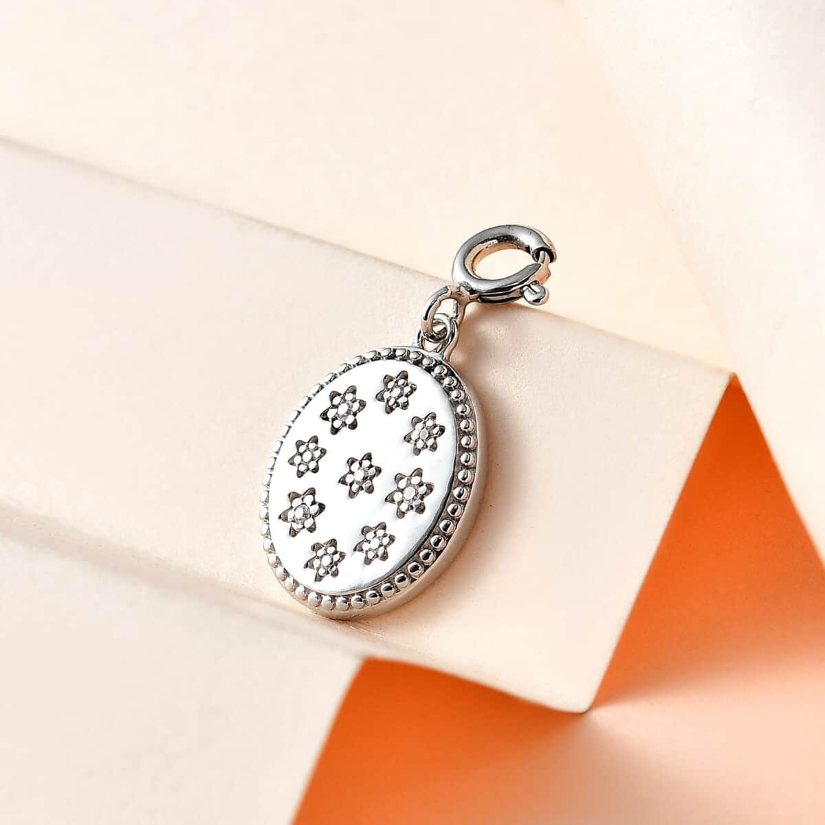 Moissanite Celestial Stars Coin Charm in Platinum Over Sterling Silver 0.08 ctw image number 1