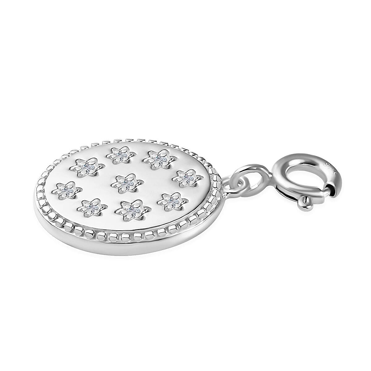 Moissanite Celestial Stars Coin Charm in Platinum Over Sterling Silver 0.08 ctw