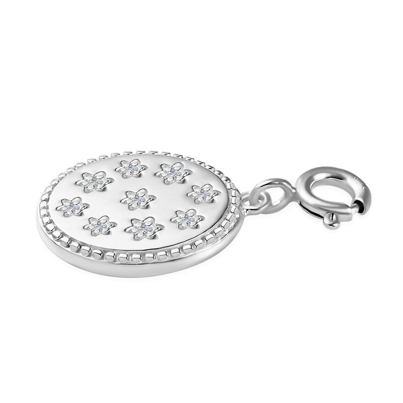 Moissanite Celestial Stars Coin Charm in Platinum Over Sterling Silver 0.08 ctw