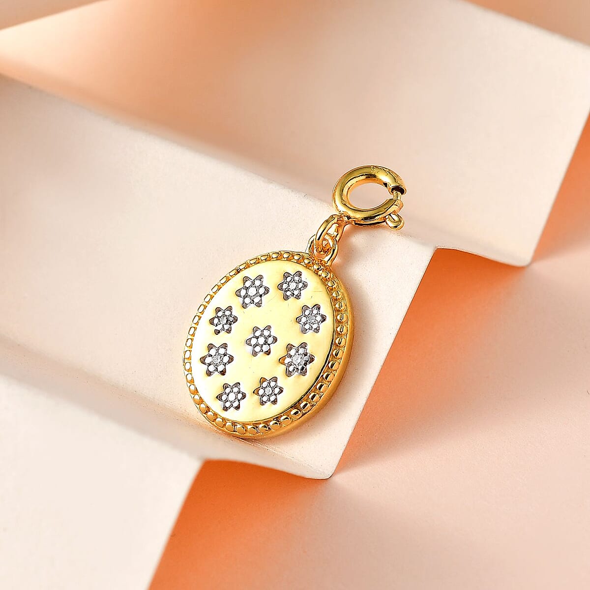 Moissanite Celestial Stars Coin Charm in Vermeil Yellow Gold Over Sterling Silver 0.08 ctw image number 1