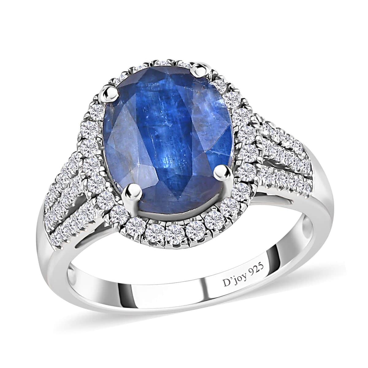 TLV Kashmir Blue Kyanite, Moissanite Halo Ring in Platinum Over Sterling Silver (Size 7.0) 5.20 ctw image number 0