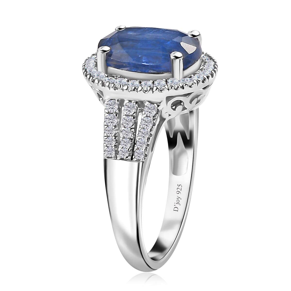 TLV Kashmir Blue Kyanite, Moissanite Halo Ring in Platinum Over Sterling Silver (Size 7.0) 5.20 ctw image number 3