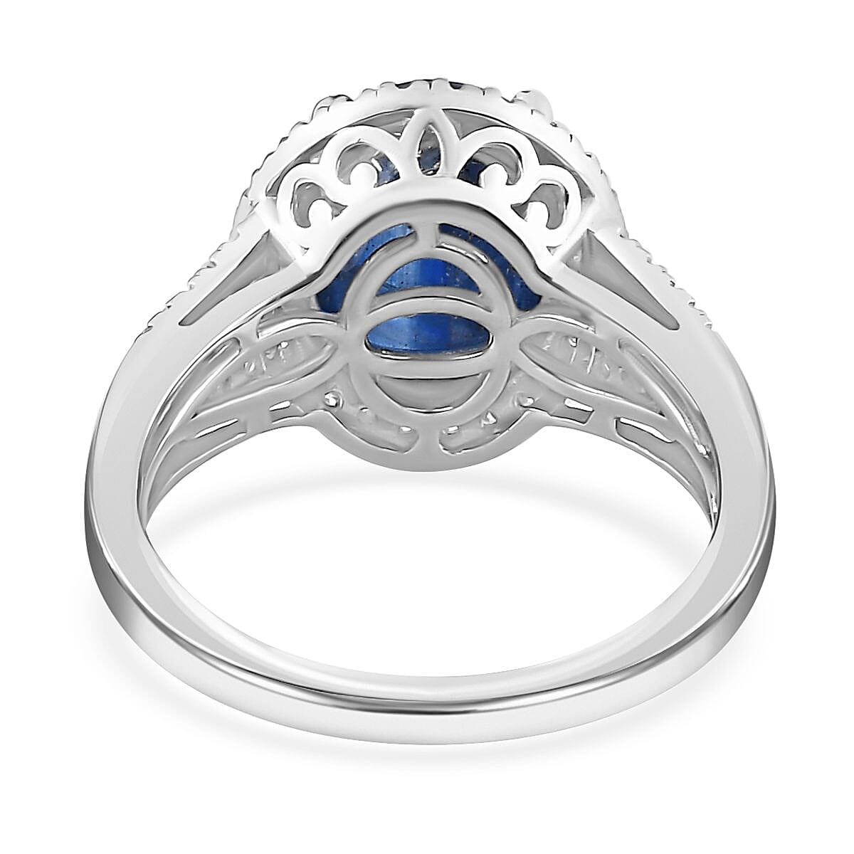 Kashmir Blue Kyanite and Moissanite Halo Ring in Platinum Over Sterling Silver (Size 7.0) 5.20 ctw