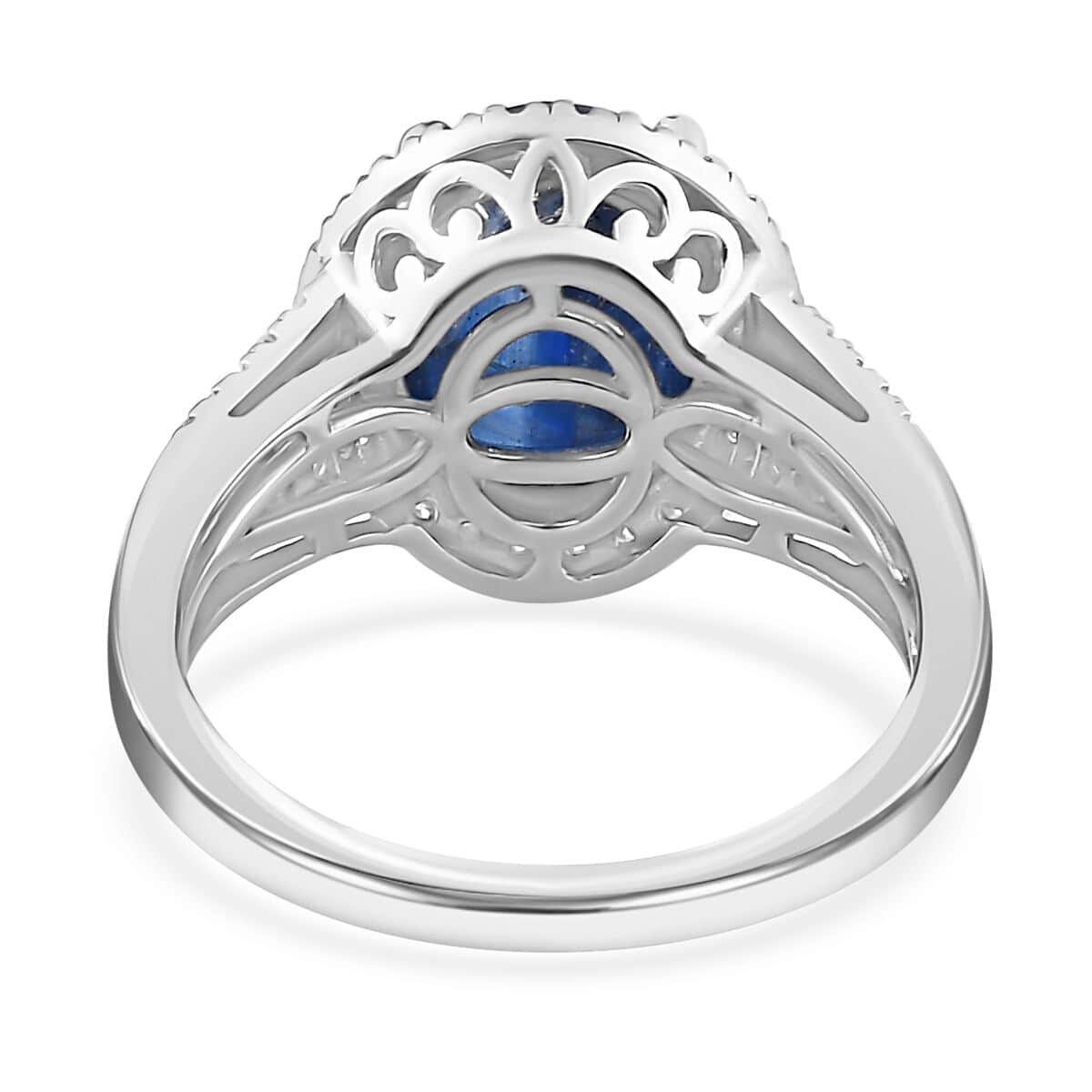 TLV Kashmir Blue Kyanite, Moissanite Halo Ring in Platinum Over Sterling Silver (Size 7.0) 5.20 ctw image number 4