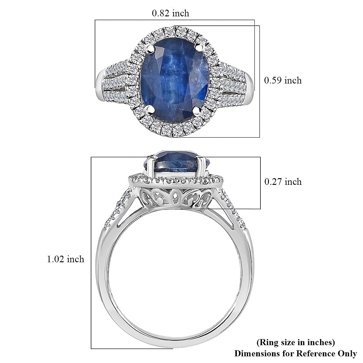 Kashmir Blue Kyanite and Moissanite Halo Ring in Platinum Over Sterling Silver (Size 7.0) 5.20 ctw