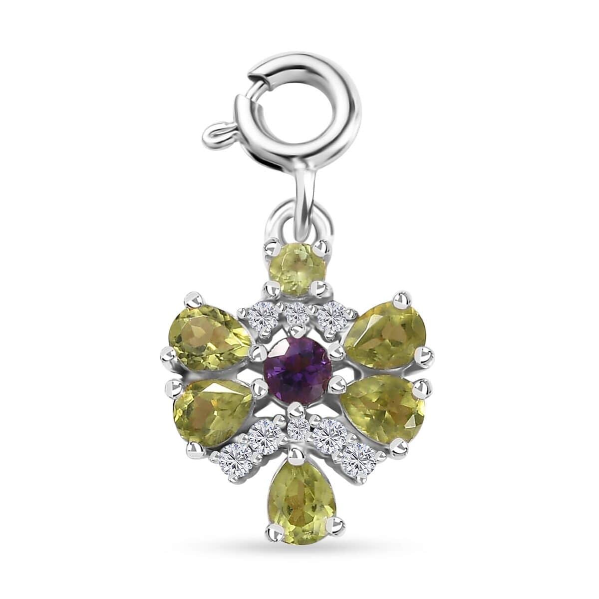 Peridot and Multi Gemstone Charm in Platinum Over Sterling Silver 1.15 ctw image number 0