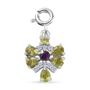 Peridot and Multi Gemstone Charm in Platinum Over Sterling Silver 1.15 ctw