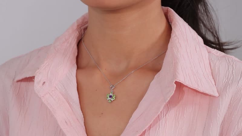 Peridot and Multi Gemstone Charm in Platinum Over Sterling Silver 1.15 ctw