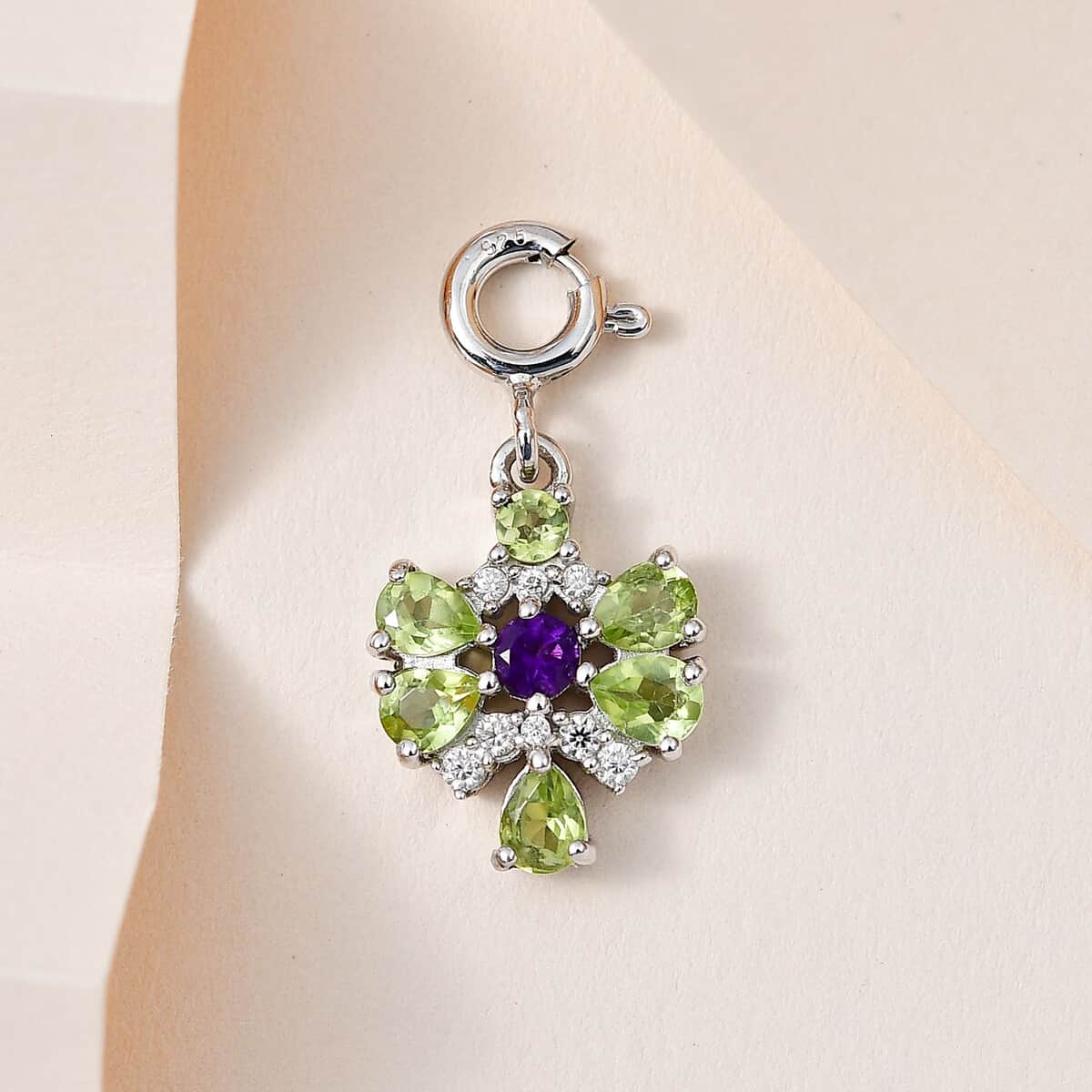 Peridot and Multi Gemstone Charm in Platinum Over Sterling Silver 1.15 ctw image number 1