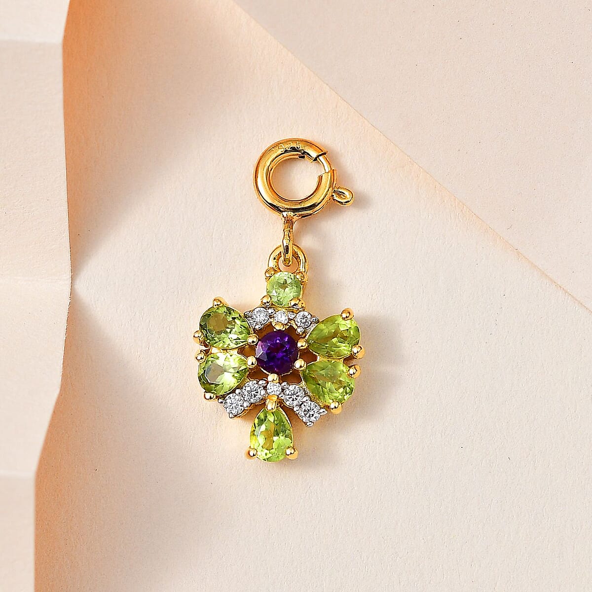 Peridot and Multi Gemstone Charm in Vermeil Yellow Gold Over Sterling Silver 1.15 ctw image number 1