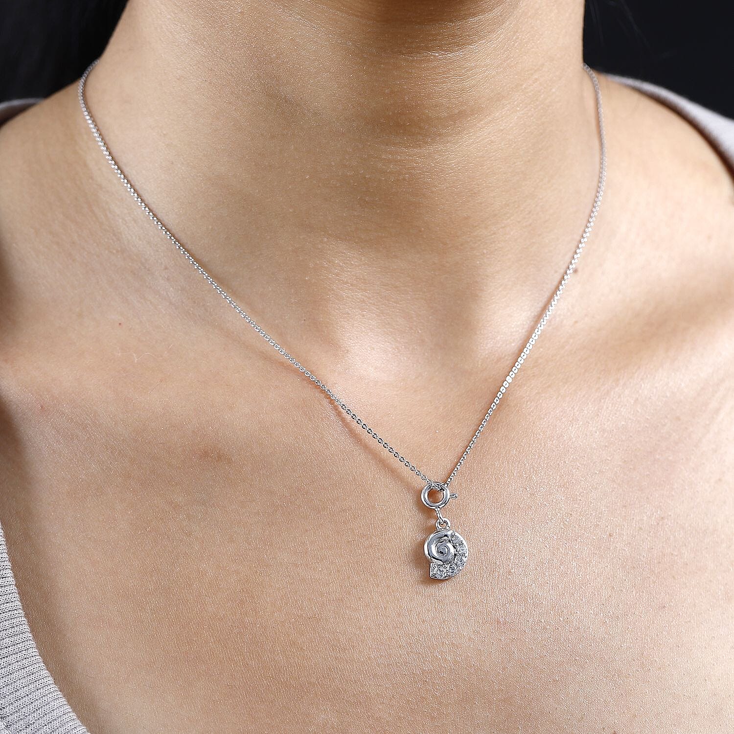 White Zircon Seashell Charm in Platinum Over Sterling Silver 0.35 ctw