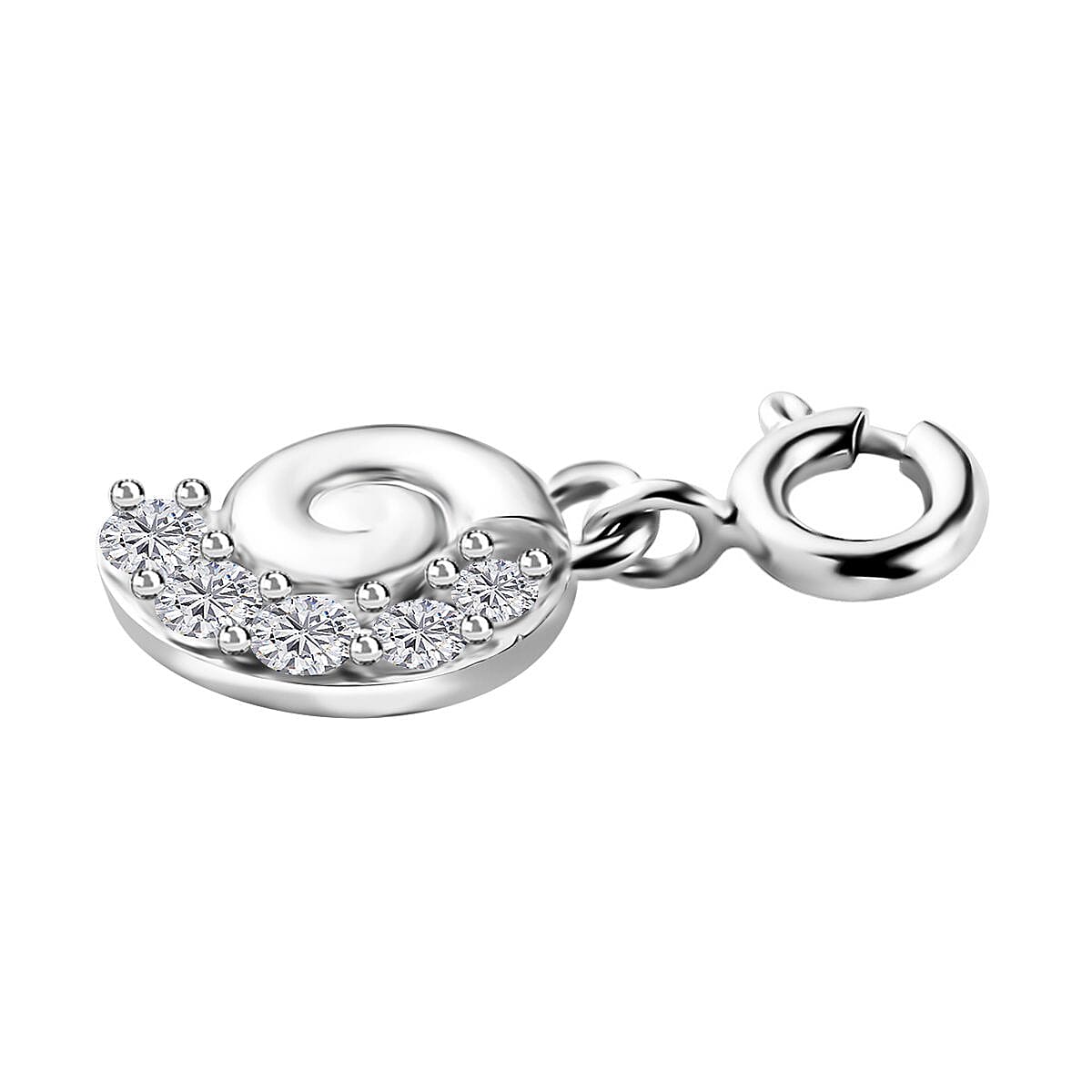 White Zircon Seashell Charm in Platinum Over Sterling Silver 0.35 ctw