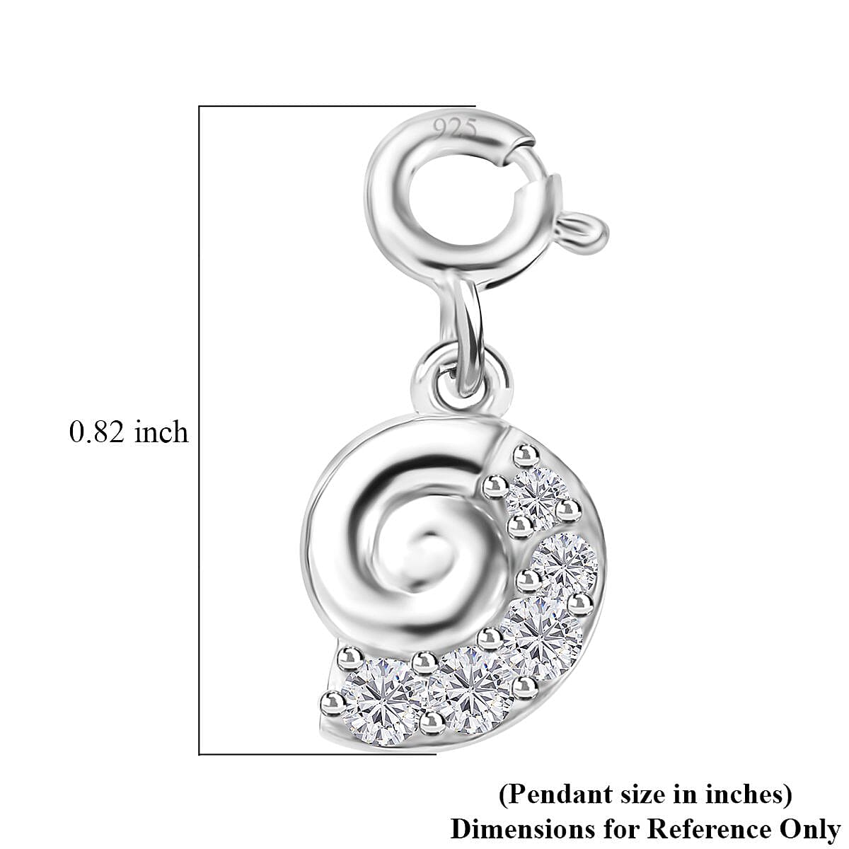 White Zircon Seashell Charm in Platinum Over Sterling Silver 0.35 ctw
