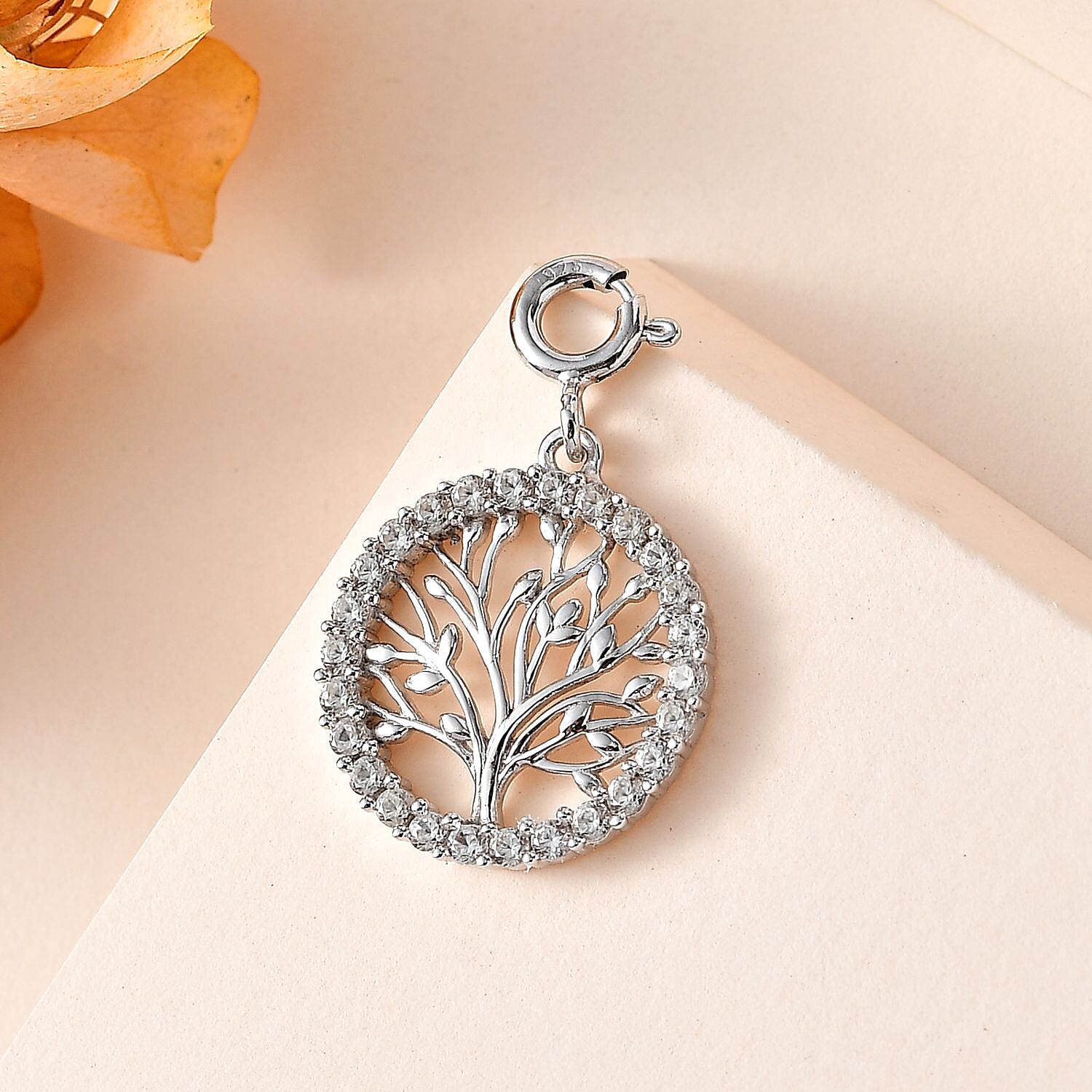 Moissanite Tree of Life Charm in Platinum Over Sterling Silver 0.75 ctw