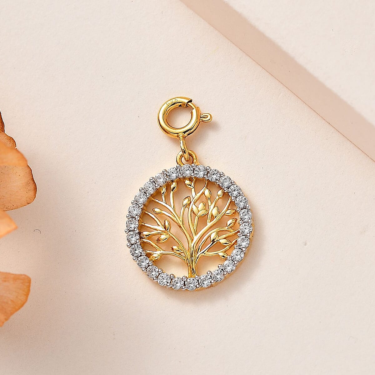 Moissanite Tree of Life Charm in Vermeil Yellow Gold Over Sterling Silver 0.75 ctw image number 1