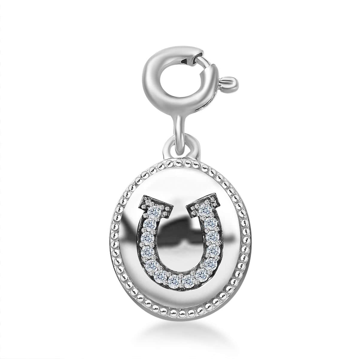 Moissanite Lucky Horseshoe Charm in Platinum Over Sterling Silver 0.10 ctw image number 0