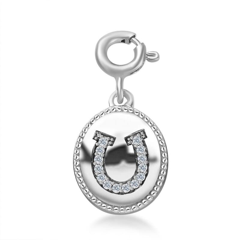 Moissanite Lucky Horseshoe Charm in Platinum Over Sterling Silver 0.10 ctw