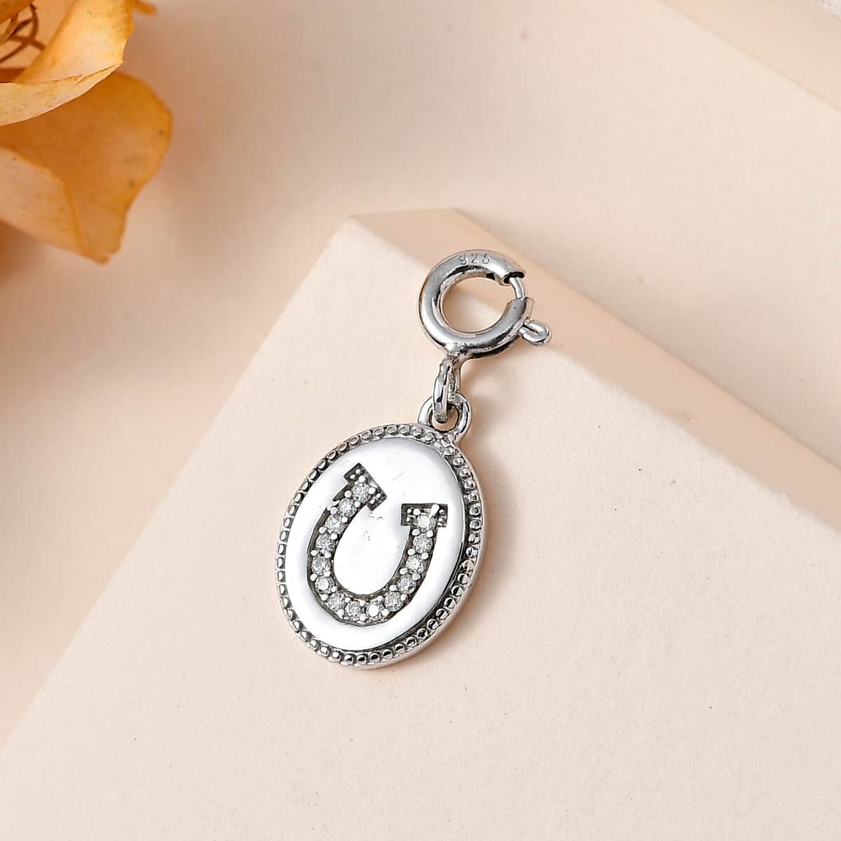 Moissanite Lucky Horseshoe Charm in Platinum Over Sterling Silver 0.10 ctw image number 1