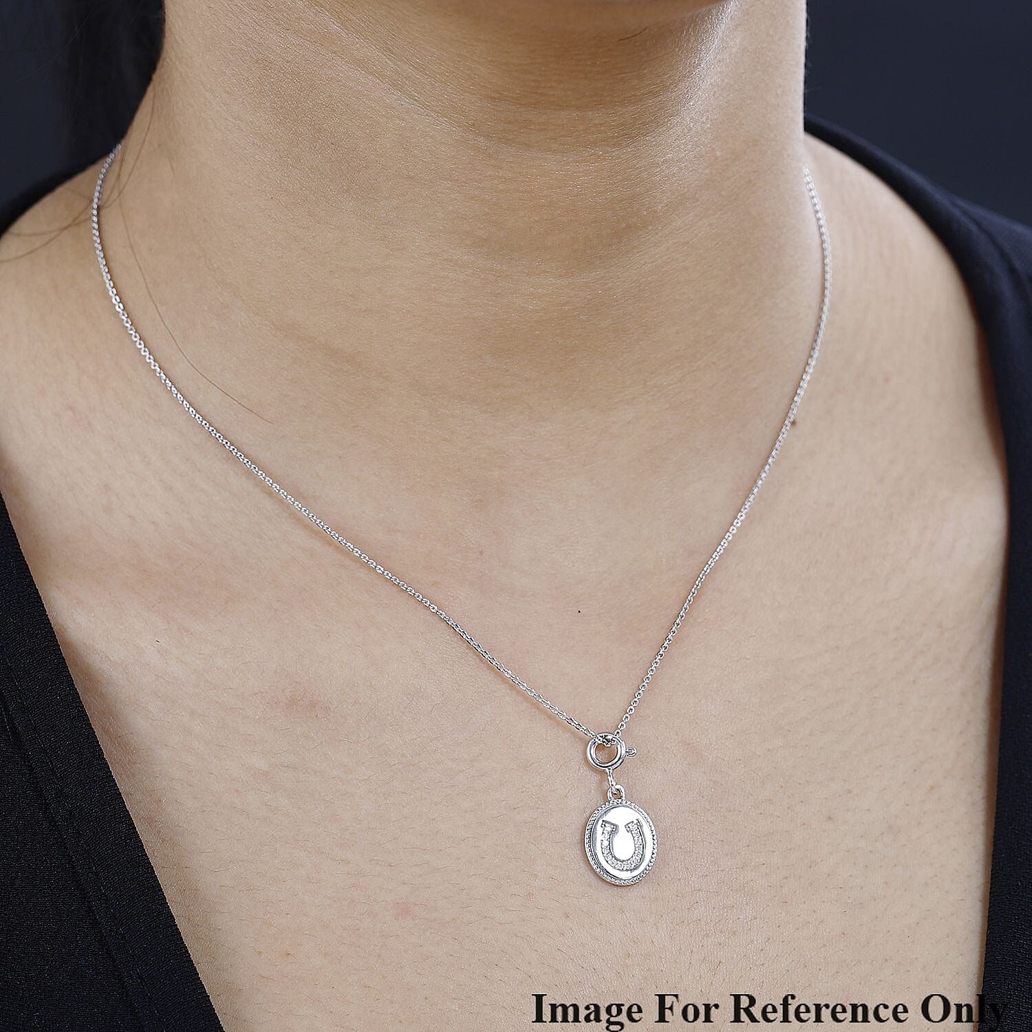 Moissanite Lucky Horseshoe Charm in Platinum Over Sterling Silver 0.10 ctw