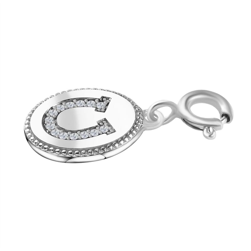 Moissanite Lucky Horseshoe Charm in Platinum Over Sterling Silver 0.10 ctw