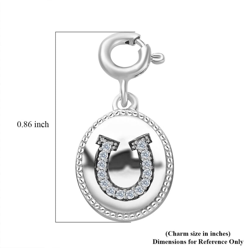 Moissanite Lucky Horseshoe Charm in Platinum Over Sterling Silver 0.10 ctw