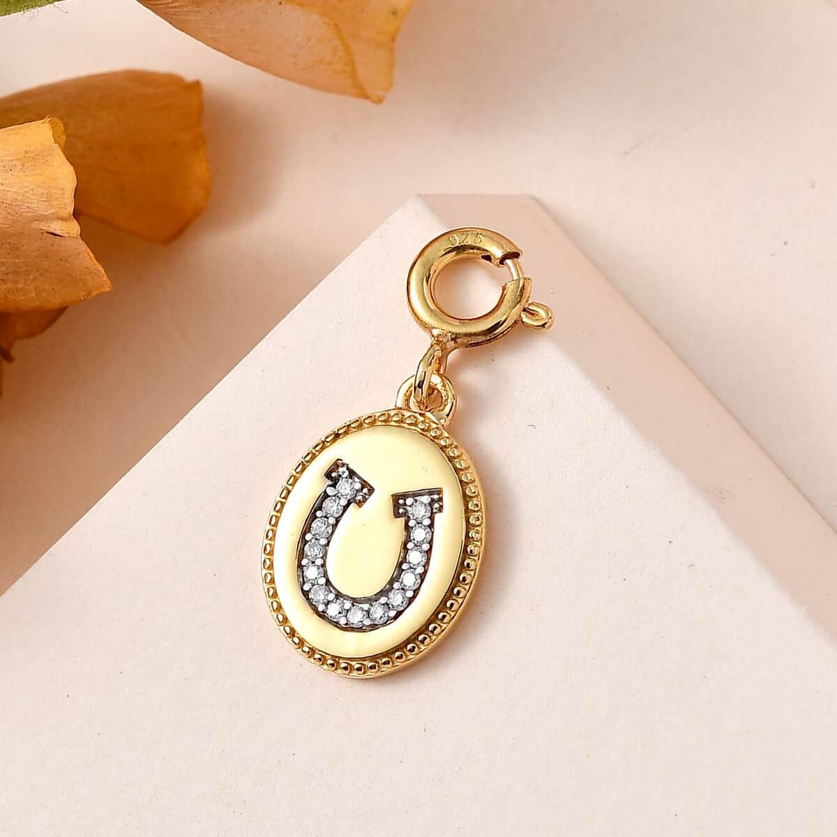 Moissanite Lucky Horseshoe Charm in Vermeil Yellow Gold Over Sterling Silver 0.10 ctw image number 1